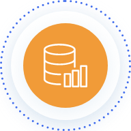 Orange circle with graph and cylinder icon