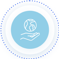 Light blue circle with hand and globe icon